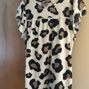 Leopard Print Ruffle Sleeve Blouse